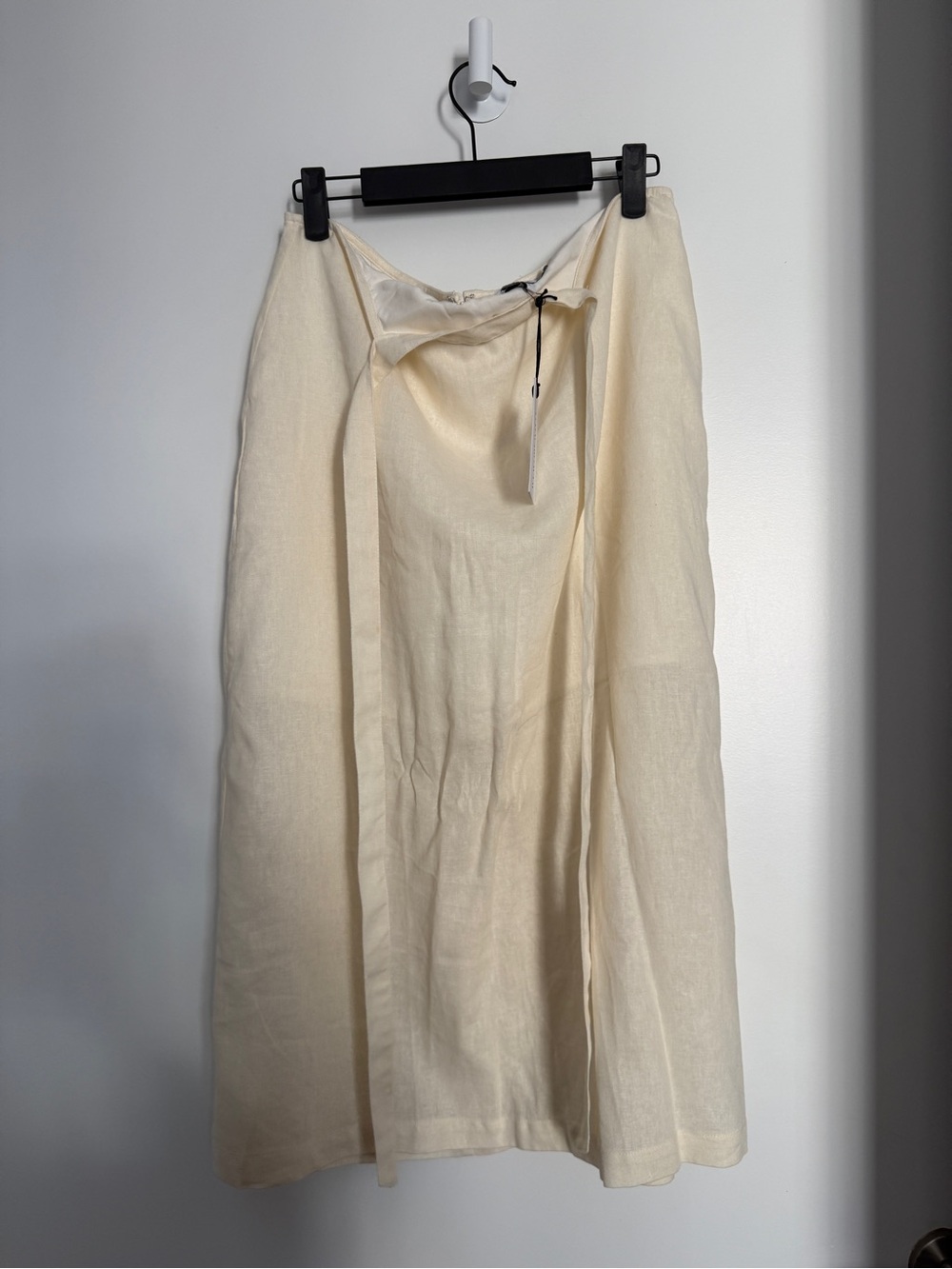 We Wore What Linen Beige Midi Wrap Skirt